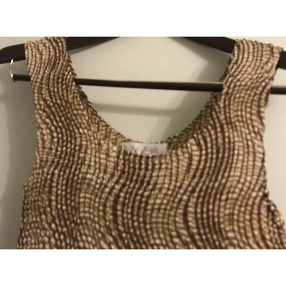 Maria Gabrielle NY Accordion Pleat Tank Top Stripe Brown Ivory blouse Sz S - Picture 6 of 6